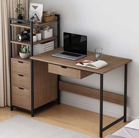 bàn trưởng phòng chân sắt kệ sách